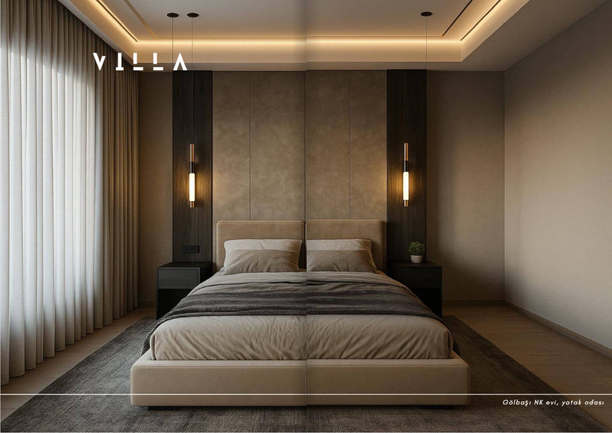 Gölbaşı NK Evi — yatak odası, gizli aydınlatmalı asma tavan